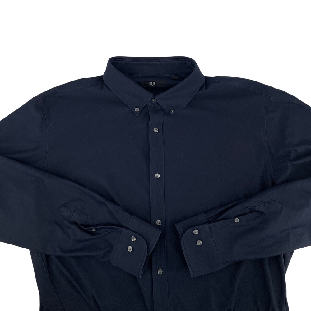 Uniqlo Button Down Shirt Mens XL Black Long Sleeve Jersey Knit‎ Cotton Blend